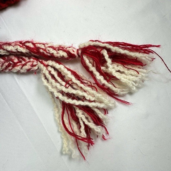 Yusu Tex 100% Alpaca Handmade Knitted Tassel Red White Beanie Mohawk Fringe - Picture 3 of 13